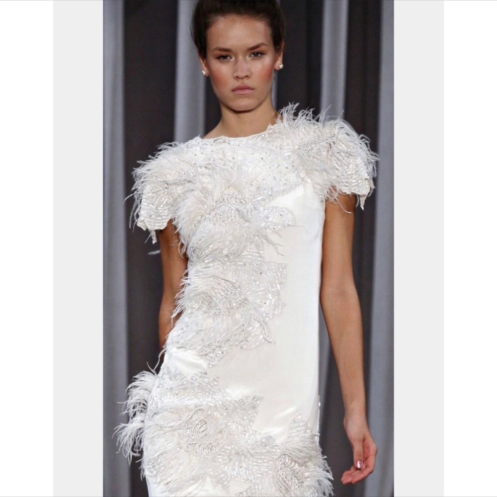 Christian Siriano Silk Feathered and Beaded dress